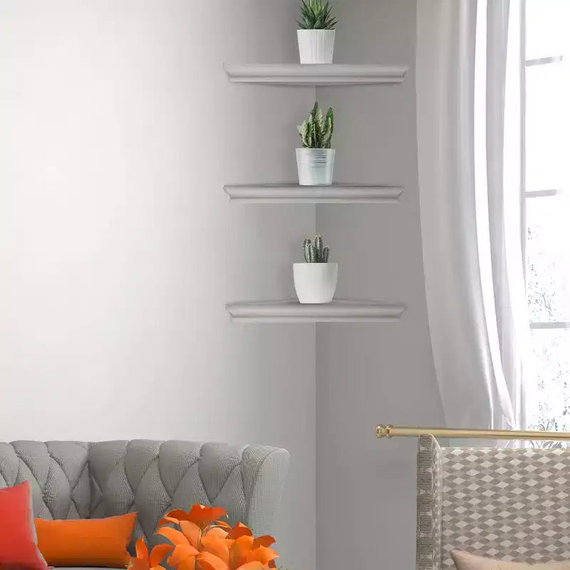 Mensole angolari galleggianti in legno sbiancato da 8" x 16" bianco - Stoccaggio rustico da fattoria in MDF, nessun assemblaggio richiesto