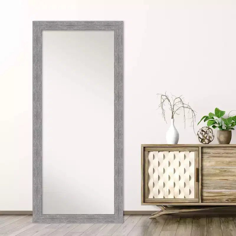 Specchio da pavimento/appoggio con cornice rustica effetto corteccia, 74x165 cm, grigio - Polistirene, nessun montaggio richiesto