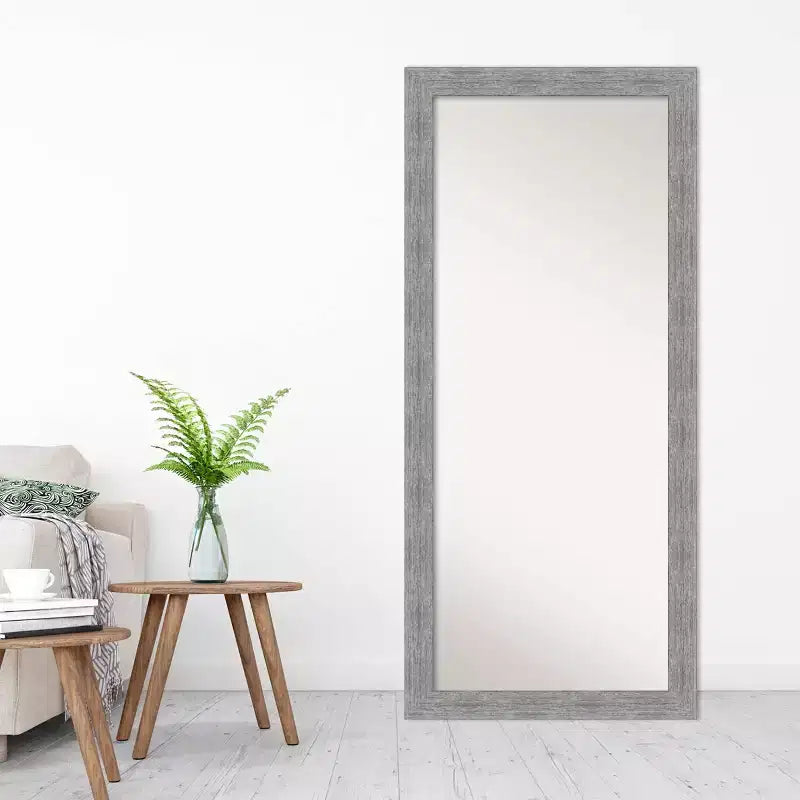 Specchio da pavimento/appoggio con cornice rustica effetto corteccia, 74x165 cm, grigio - Polistirene, nessun montaggio richiesto