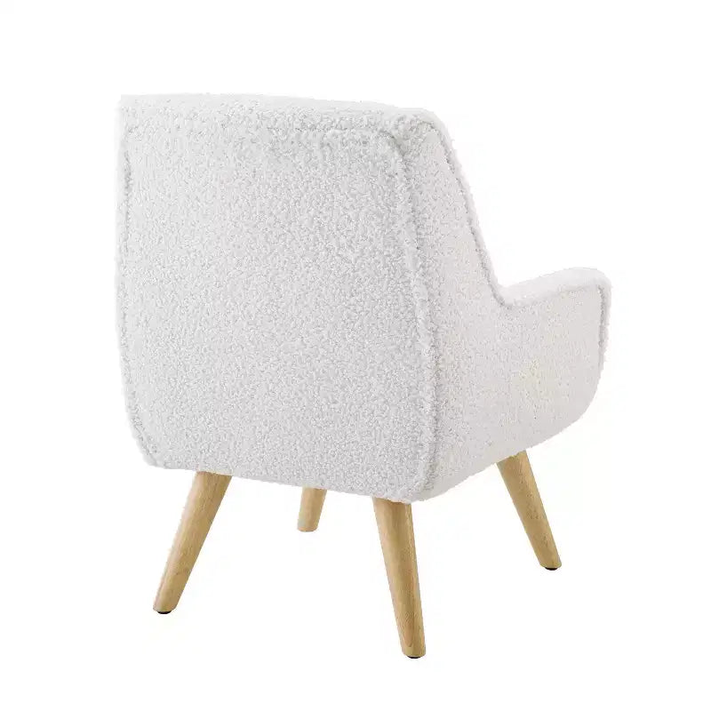 Sedia Trellis per Bambini Hadden in Stile Moderno di Metà Secolo con Rivestimento in Montone Bianco e Gambe in Legno Naturale