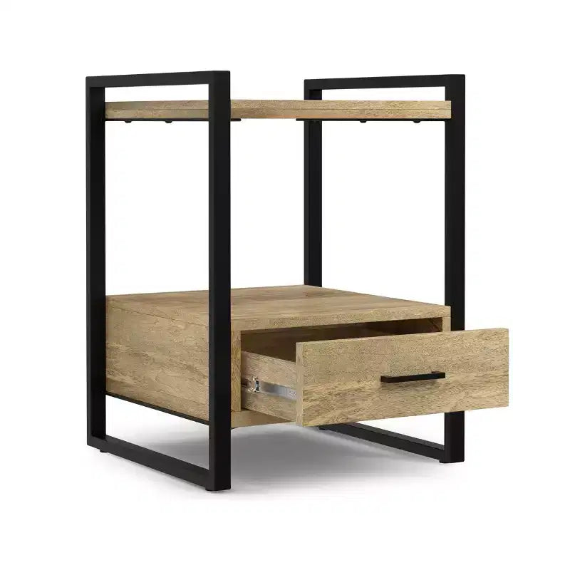 Lawson Comodino moderno industriale in LEGNO DI MANGO MASSICCIO largo 56 cm, naturale