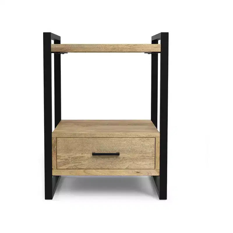 Lawson Comodino moderno industriale in LEGNO DI MANGO MASSICCIO largo 56 cm, naturale