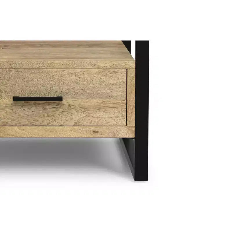 Lawson Comodino moderno industriale in LEGNO DI MANGO MASSICCIO largo 56 cm, naturale