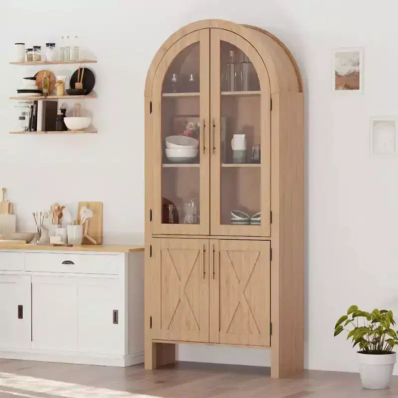 Dispensa da Cucina Ad Arco da 60 | Mobile ad Arco a 4 Livelli con Ante, Mobile Contenitore Moderno in Legno con Ripiani Regolabili per Soggiorno e Sala da Pranzo