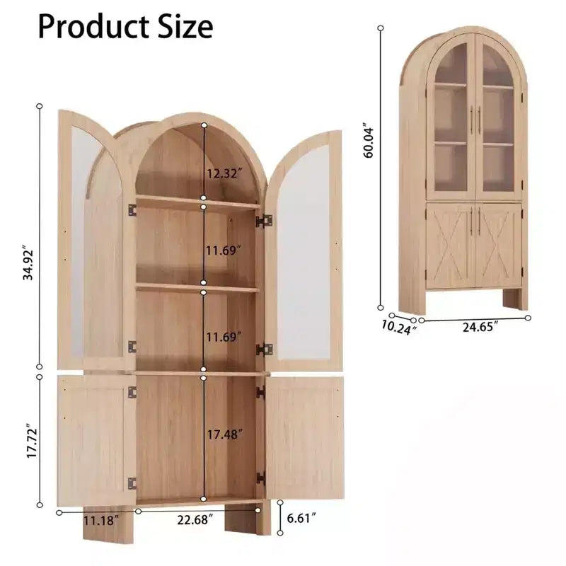 Dispensa da Cucina Ad Arco da 60 | Mobile ad Arco a 4 Livelli con Ante, Mobile Contenitore Moderno in Legno con Ripiani Regolabili per Soggiorno e Sala da Pranzo