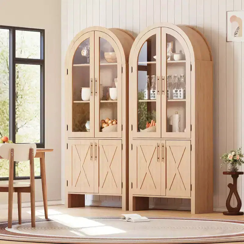 Dispensa da Cucina Ad Arco da 60 | Mobile ad Arco a 4 Livelli con Ante, Mobile Contenitore Moderno in Legno con Ripiani Regolabili per Soggiorno e Sala da Pranzo