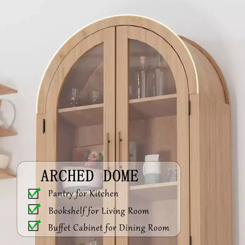 Dispensa da Cucina Ad Arco da 60 | Mobile ad Arco a 4 Livelli con Ante, Mobile Contenitore Moderno in Legno con Ripiani Regolabili per Soggiorno e Sala da Pranzo