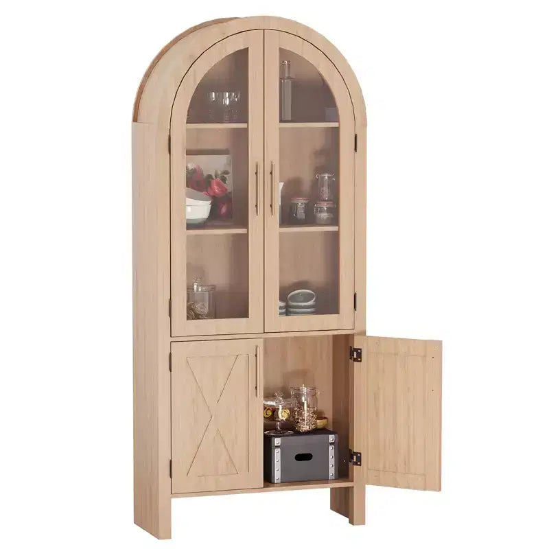 Dispensa da Cucina Ad Arco da 60 | Mobile ad Arco a 4 Livelli con Ante, Mobile Contenitore Moderno in Legno con Ripiani Regolabili per Soggiorno e Sala da Pranzo