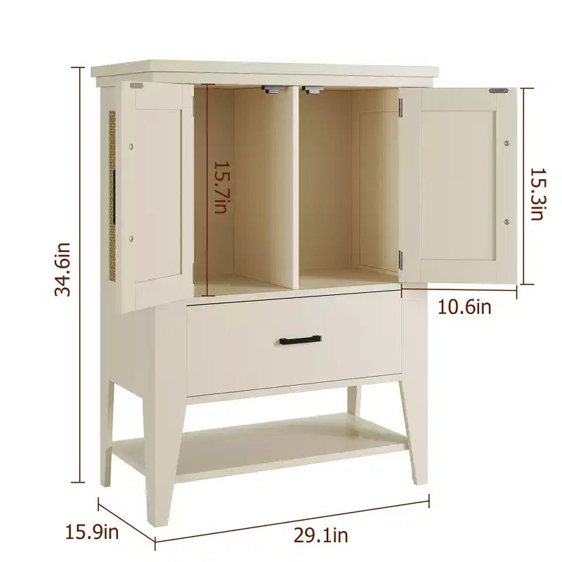Credenza in Rattan con Cassetti, Mobile Contenitore Buffet, Mobile Bar Bianco, Mobile Accento, Credenza da Cucina, Consolle per Ingresso, Soggiorno