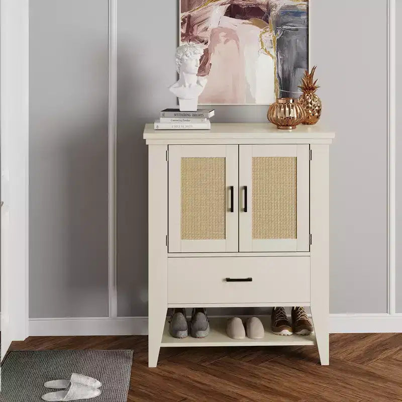 Credenza in Rattan con Cassetti, Mobile Contenitore Buffet, Mobile Bar Bianco, Mobile Accento, Credenza da Cucina, Consolle per Ingresso, Soggiorno