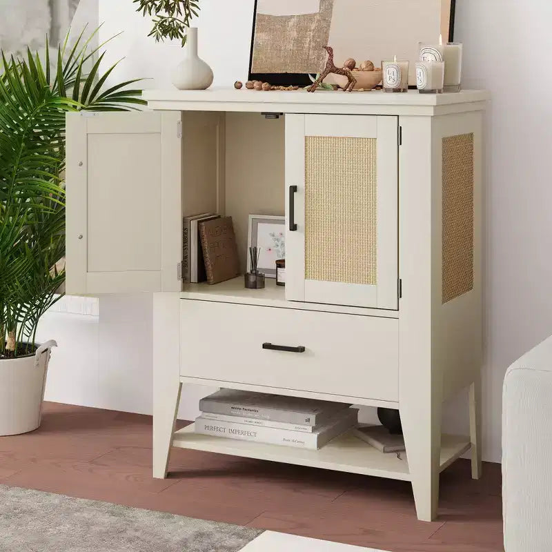 Credenza in Rattan con Cassetti, Mobile Contenitore Buffet, Mobile Bar Bianco, Mobile Accento, Credenza da Cucina, Consolle per Ingresso, Soggiorno