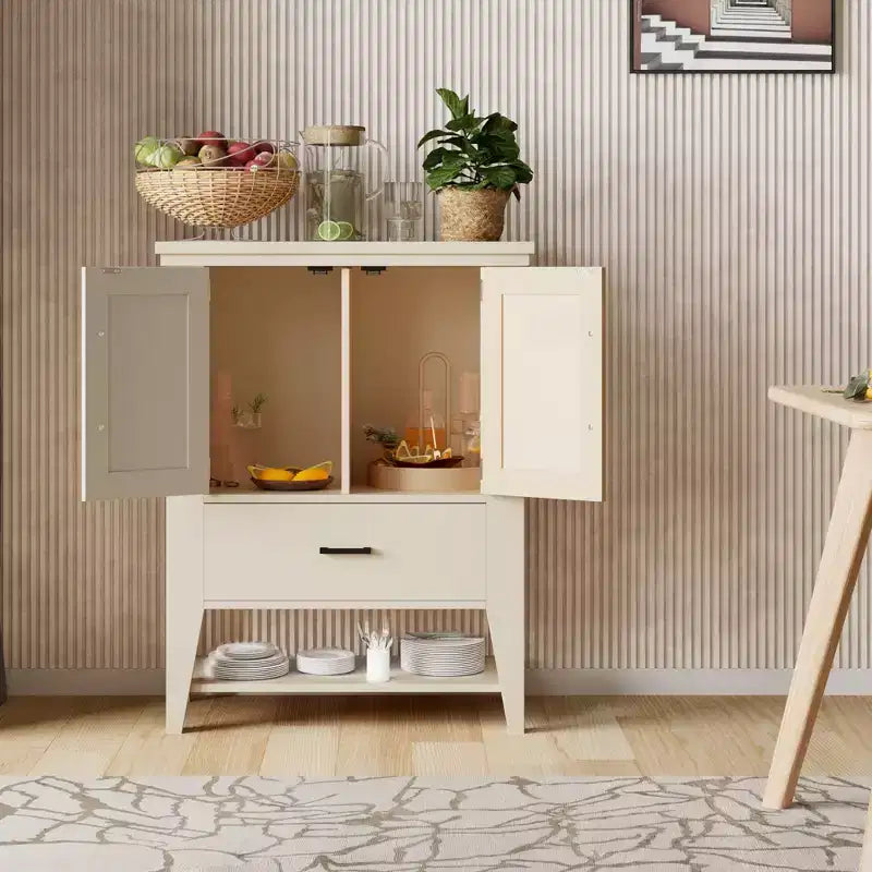 Credenza in Rattan con Cassetti, Mobile Contenitore Buffet, Mobile Bar Bianco, Mobile Accento, Credenza da Cucina, Consolle per Ingresso, Soggiorno