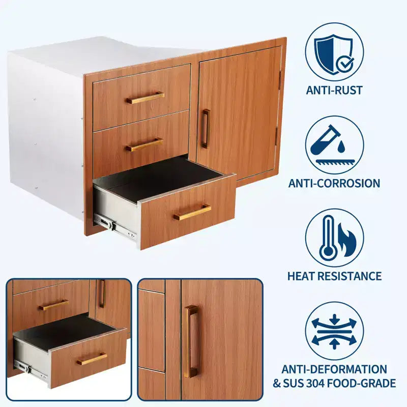 Cassetti per Cucina da Esterno in Acciaio Inox con Anello Regolabile per Spazzatura, Resistente alle Intemperie, Montaggio a Filo 38,2 L x 20,5 H x 22,6 P