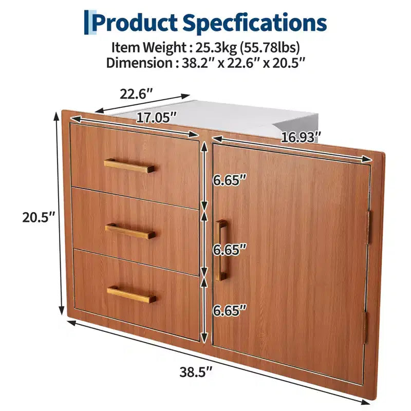 Cassetti per Cucina da Esterno in Acciaio Inox con Anello Regolabile per Spazzatura, Resistente alle Intemperie, Montaggio a Filo 38,2 L x 20,5 H x 22,6 P
