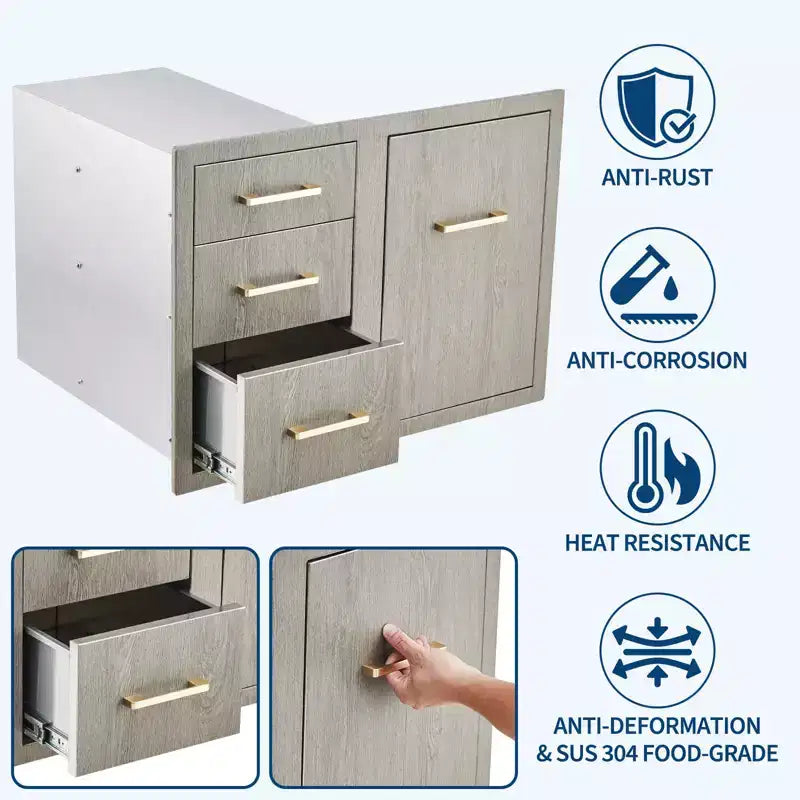 Cassetti per Cucina da Esterno in Acciaio Inox con Anello Regolabile per Spazzatura, Resistente alle Intemperie, Montaggio a Filo 38,2 L x 20,5 H x 22,6 P