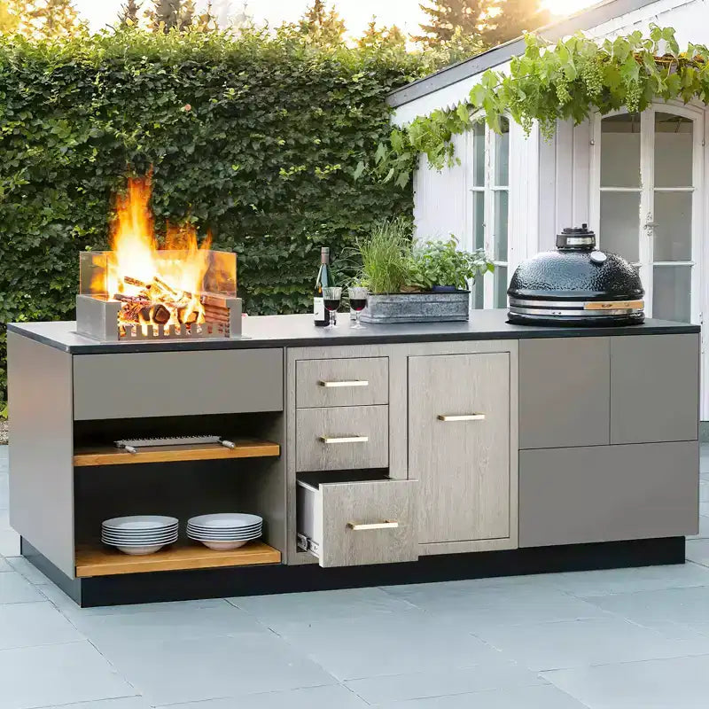 Cassetti per Cucina da Esterno in Acciaio Inox con Anello Regolabile per Spazzatura, Resistente alle Intemperie, Montaggio a Filo 38,2 L x 20,5 H x 22,6 P