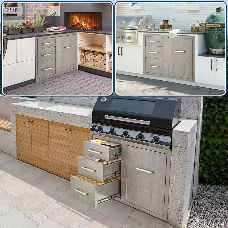 Cassetti per Cucina da Esterno in Acciaio Inox con Anello Regolabile per Spazzatura, Resistente alle Intemperie, Montaggio a Filo 38,2 L x 20,5 H x 22,6 P
