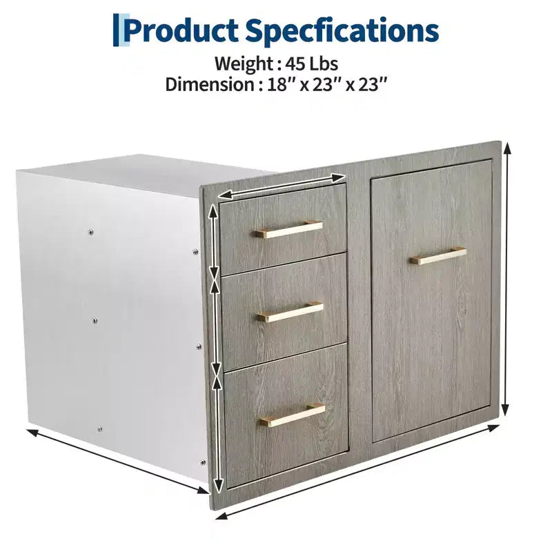 Cassetti per Cucina da Esterno in Acciaio Inox con Anello Regolabile per Spazzatura, Resistente alle Intemperie, Montaggio a Filo 38,2 L x 20,5 H x 22,6 P