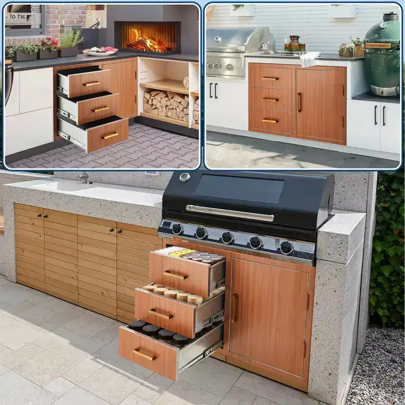 Cassetti per Cucina da Esterno in Acciaio Inox con Anello Regolabile per Spazzatura, Resistente alle Intemperie, Montaggio a Filo 38,2 L x 20,5 H x 22,6 P