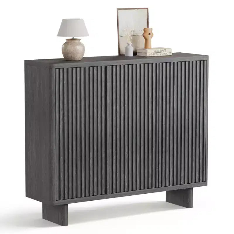 5-Tier Rustic Entryway Shoe Cabinet with Fluted Door, 46-Inch Hallway Storage Bench Organizer for Entryway, Living Room, or Foyer