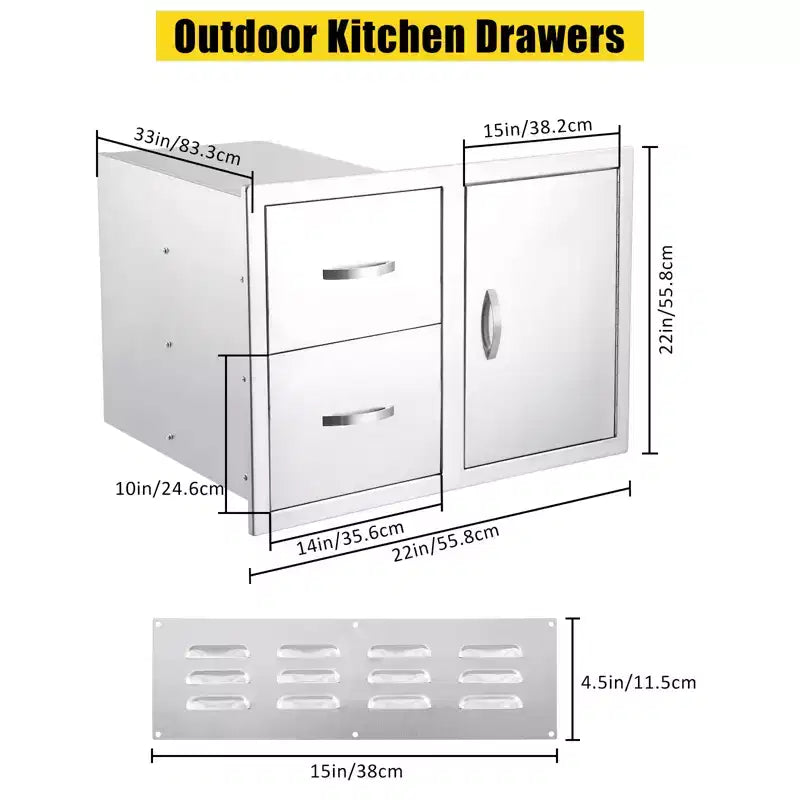 Armadietto da Esterno a 3 Cassetti in Acciaio Inox - Unità ad Incasso Impermeabile con Accesso BBQ e Cassetti per la Spazzatura