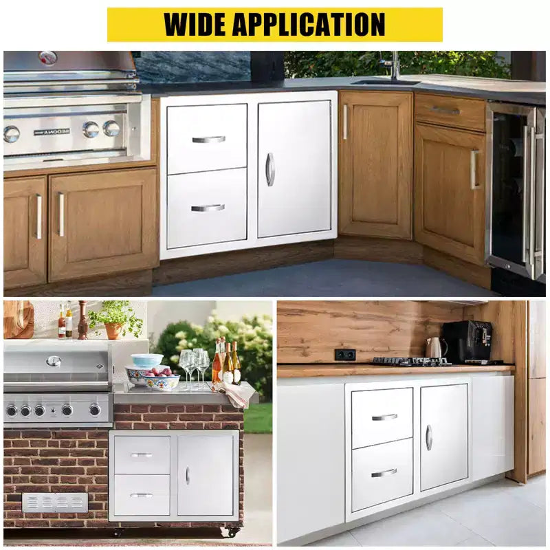 Armadietto da Esterno a 3 Cassetti in Acciaio Inox - Unità ad Incasso Impermeabile con Accesso BBQ e Cassetti per la Spazzatura