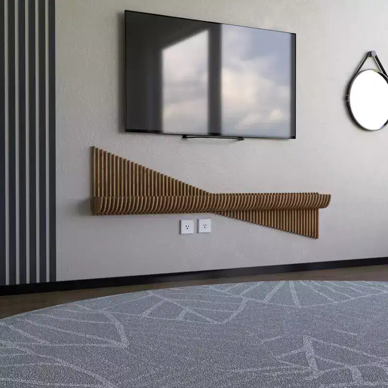 Mobile TV pensile parametrico da 60 pollici Mensola moderna geometrica in legno Decorazione a parete Colore rovere naturale Mensola ondulata 3D per soggiorno