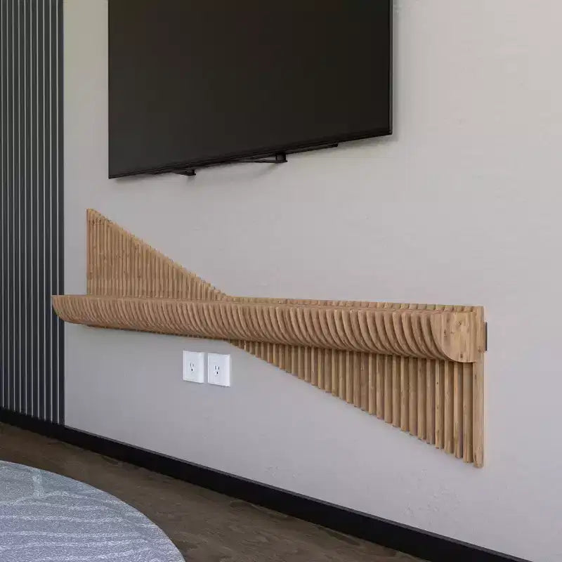 Mobile TV pensile parametrico da 60 pollici Mensola moderna geometrica in legno Decorazione a parete Colore rovere naturale Mensola ondulata 3D per soggiorno