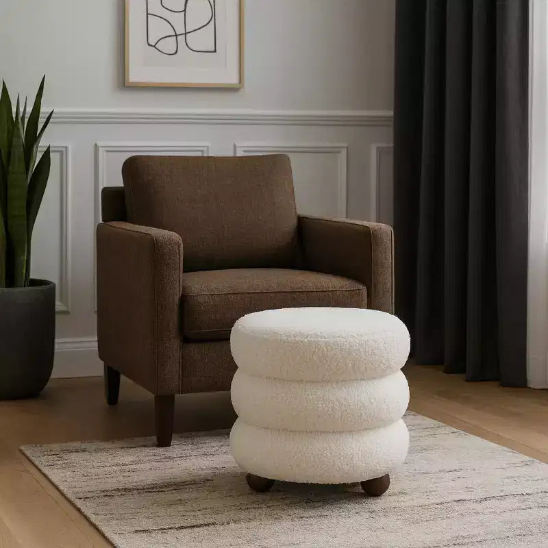 Pouf Decorativo a Costine con Piedini a Sfera - Sedia da Toeletta, Accento per la Casa Moderna, Arredamento per Camera da Letto e Salotto - 18, Avorio