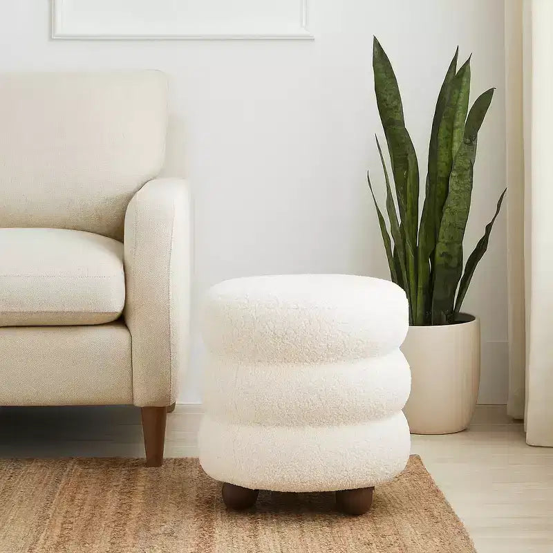 Pouf Decorativo a Costine con Piedini a Sfera - Sedia da Toeletta, Accento per la Casa Moderna, Arredamento per Camera da Letto e Salotto - 18, Avorio