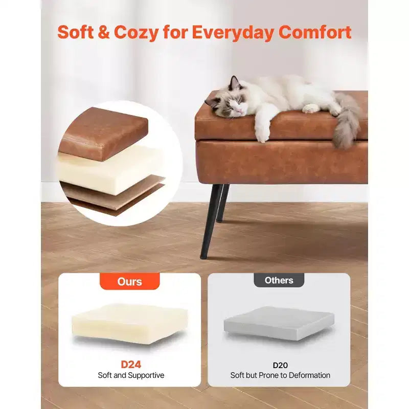Panca Pouf Contenitore Marrone in Similpelle PU da 120 cm, Panca con Chiusura Ammortizzata e Gambe in Metallo da 300 kg per Ingresso/Camera da Letto/Soggiorno