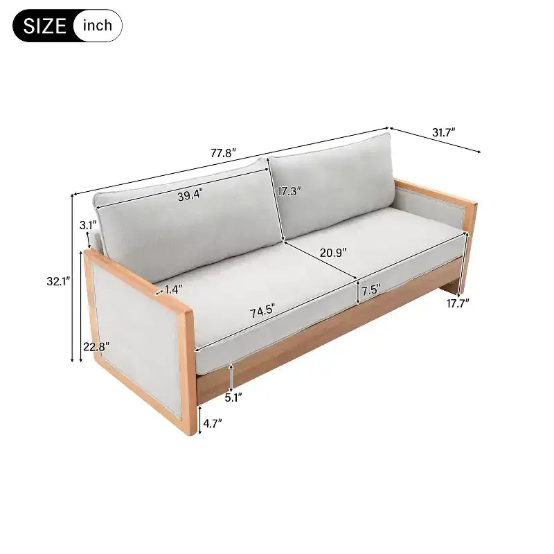 Divano a 3 posti Emanuelle 77,8'' moderno in legno di caucciù e ciniglia