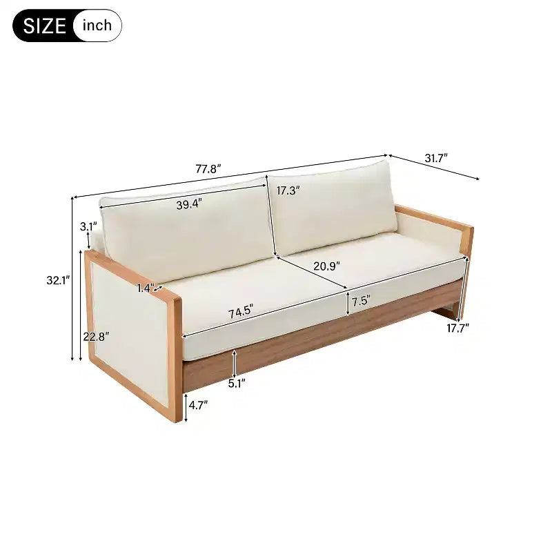 Divano a 3 posti Emanuelle 77,8'' moderno in legno di caucciù e ciniglia