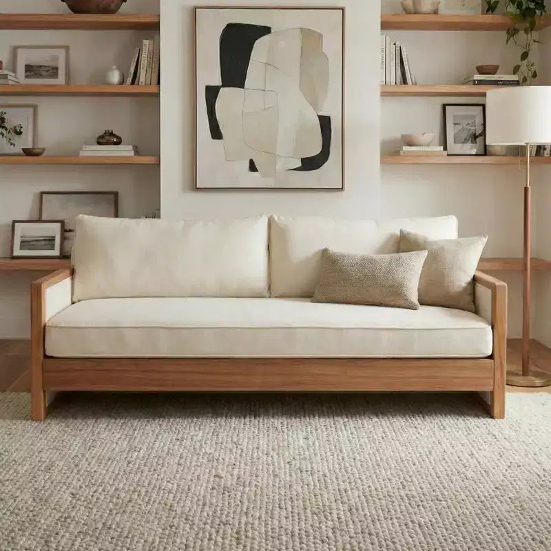 Christopher Knight Home Emanuelle 77.8'' Modern Rubberwood Chenille Upholstered 3-Seater Sofa
