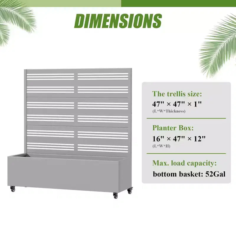 Fioriera in ferro battuto grigio con traliccio (Harold B Louvered), 47x47x16, 3 pezzi per decorazioni da giardino per esterni