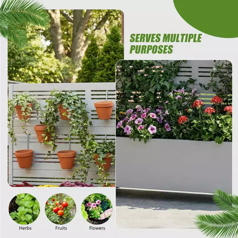 Fioriera in ferro battuto grigio con traliccio (Harold B Louvered), 47x47x16, 3 pezzi per decorazioni da giardino per esterni