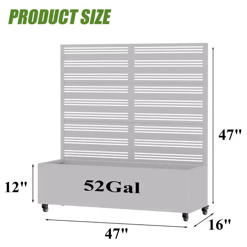 Fioriera in ferro battuto grigio con traliccio (Harold B Louvered), 47x47x16, 3 pezzi per decorazioni da giardino per esterni