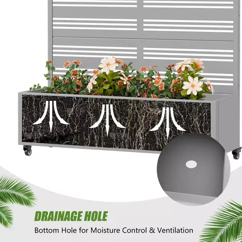Fioriera in ferro battuto grigio con traliccio (Harold B Louvered), 47x47x16, 3 pezzi per decorazioni da giardino per esterni