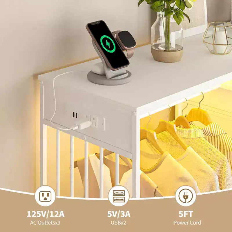 Comodino per camera da letto con appendiabiti, comò a 6 cassetti in tessuto con appendiabiti, cassettiera con piano in legno