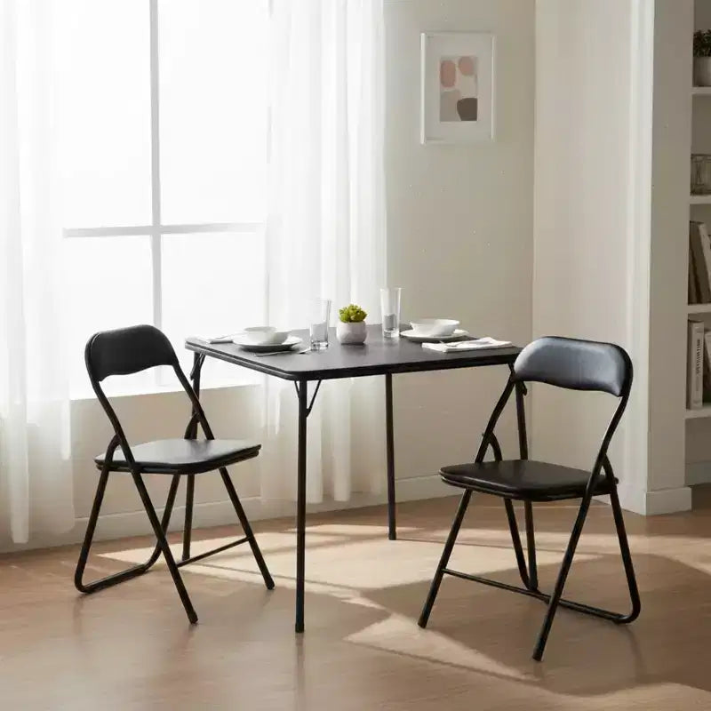 Tavolo da pranzo pieghevole a 3 pezzi con 2 sedie imbottite, tavolo da cucina salvaspazio per piccoli appartamenti, angolo colazione con struttura in metallo