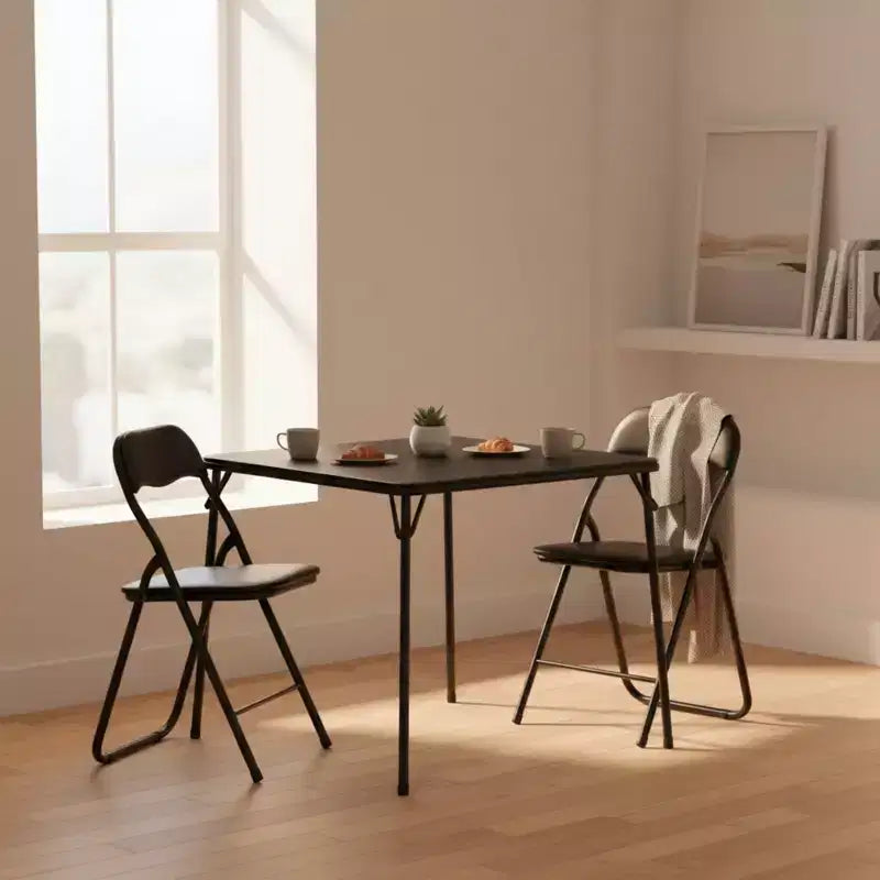 Tavolo da pranzo pieghevole a 3 pezzi con 2 sedie imbottite, tavolo da cucina salvaspazio per piccoli appartamenti, angolo colazione con struttura in metallo