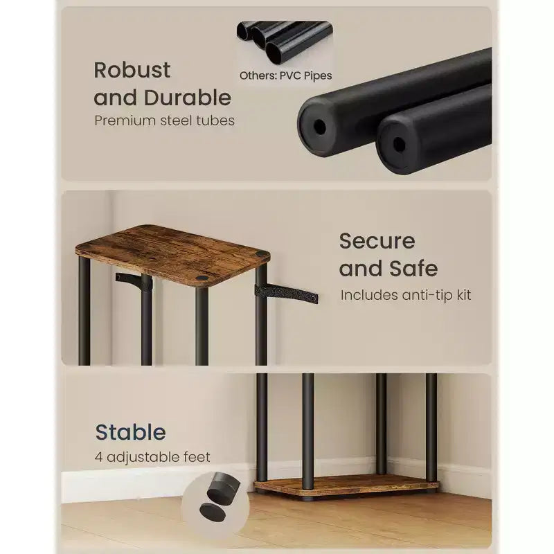 Montaggio Super Veloce Senza Attrezzi, Scaffale a 4 Ripiani per Soggiorno, Scaffale a Colonna, Libreria, Camera da Letto, Cucina, Marrone Rustico e Nero Inchiostro