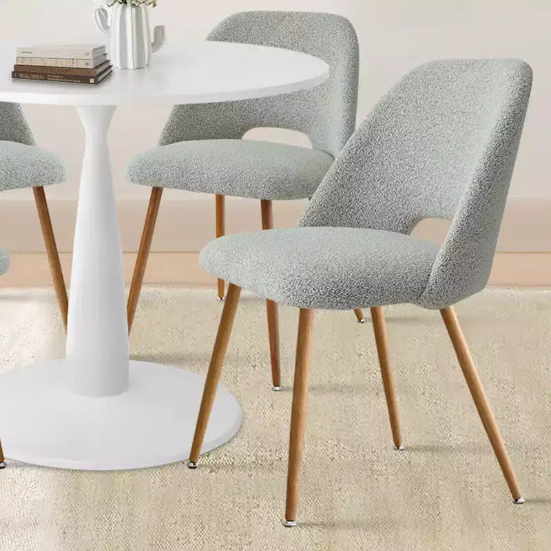 Tavolo da Pranzo Rotondo da 35" per 4 Persone, Tavolo a Colonna Bianco e Sedie Imbottite in Bouclé con Gambe in Metallo, Ideale per Piccoli Spazi