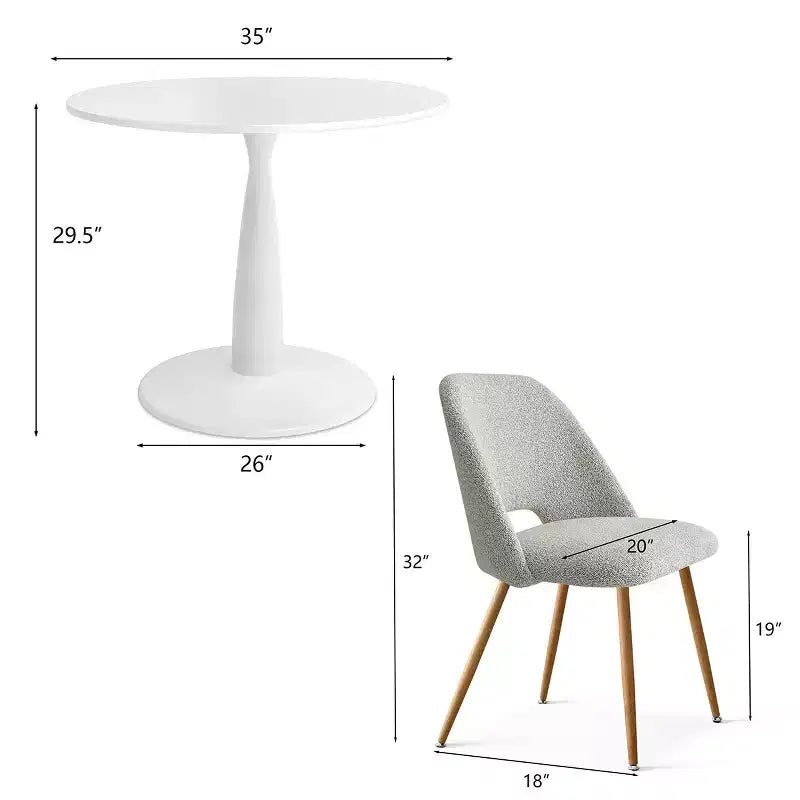 Tavolo da Pranzo Rotondo da 35" per 4 Persone, Tavolo a Colonna Bianco e Sedie Imbottite in Bouclé con Gambe in Metallo, Ideale per Piccoli Spazi