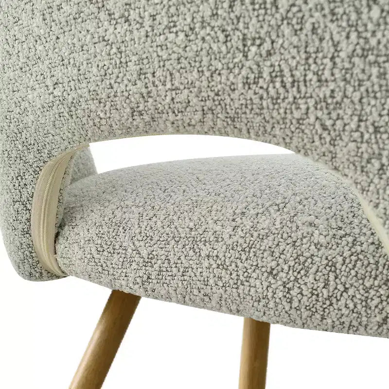 Tavolo da Pranzo Rotondo da 35" per 4 Persone, Tavolo a Colonna Bianco e Sedie Imbottite in Bouclé con Gambe in Metallo, Ideale per Piccoli Spazi