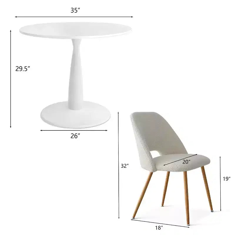 Tavolo da Pranzo Rotondo da 35" per 4 Persone, Tavolo a Colonna Bianco e Sedie Imbottite in Bouclé con Gambe in Metallo, Ideale per Piccoli Spazi