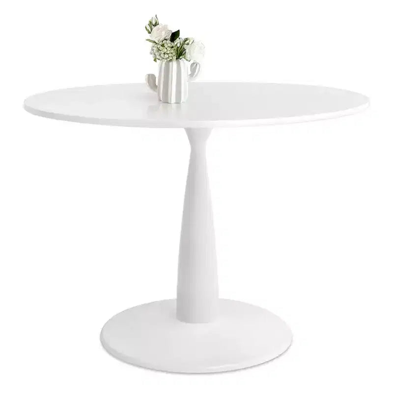 Tavolo da Pranzo Rotondo da 35" per 4 Persone, Tavolo a Colonna Bianco e Sedie Imbottite in Bouclé con Gambe in Metallo, Ideale per Piccoli Spazi