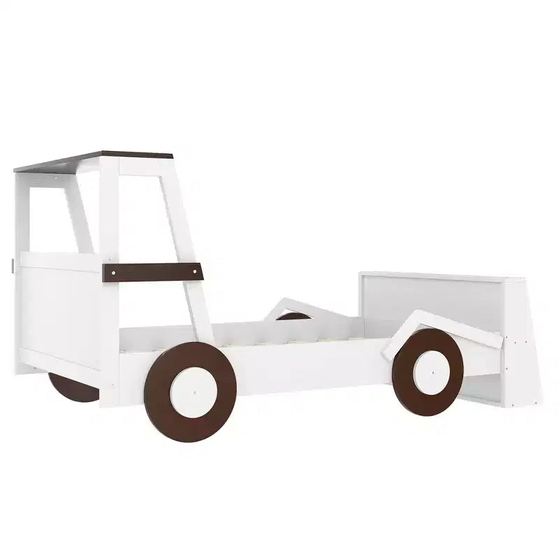 Letto per auto a una piazza con ripiani portaoggetti, letto a piattaforma in legno a forma di auto per bambini