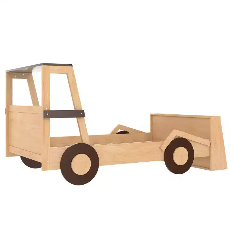 Letto per auto a una piazza con ripiani portaoggetti, letto a piattaforma in legno a forma di auto per bambini