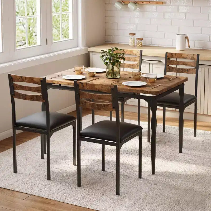 Tavolo da Pranzo e Sedie, Tavolo da Cucina Rettangolare Salvaspazio con 4 Sedie, Struttura in Metallo, Cuscini Morbidi, per Sala da Pranzo Cucina Appartamento